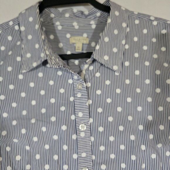 Talbots Top Womens 3X Polka Dot Button Up Long Sleeve Blue Striped Office Career - Picture 9 of 15